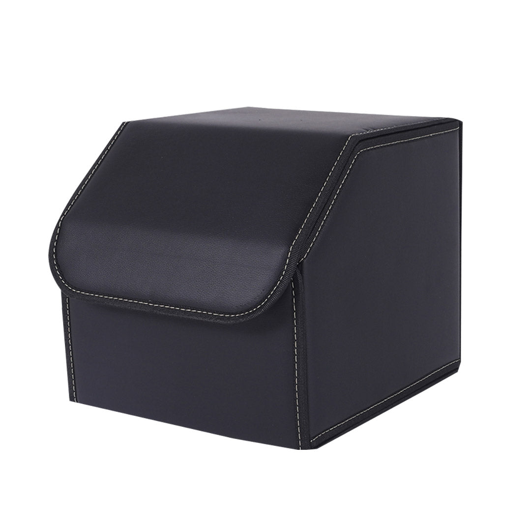 NNEAGS Leather Car Boot Collapsible Foldable Trunk Cargo Organizer Portable Storage Box Black Small-0