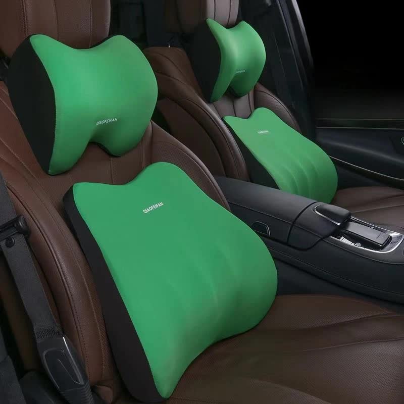 NNEDSZ Green Memory Foam Car Seat Neck and Lumbar Support Set - Ergonomic Cushion for Office, Home, and Driving-1