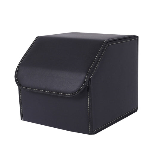 NNEAGS Leather Car Boot Collapsible Foldable Trunk Cargo Organizer Portable Storage Box Black Small-0