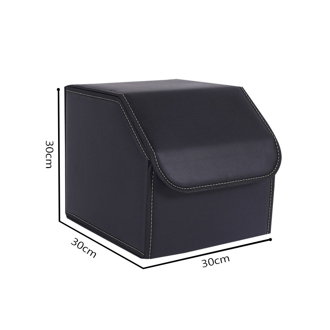 NNEAGS Leather Car Boot Collapsible Foldable Trunk Cargo Organizer Portable Storage Box Black Small-1