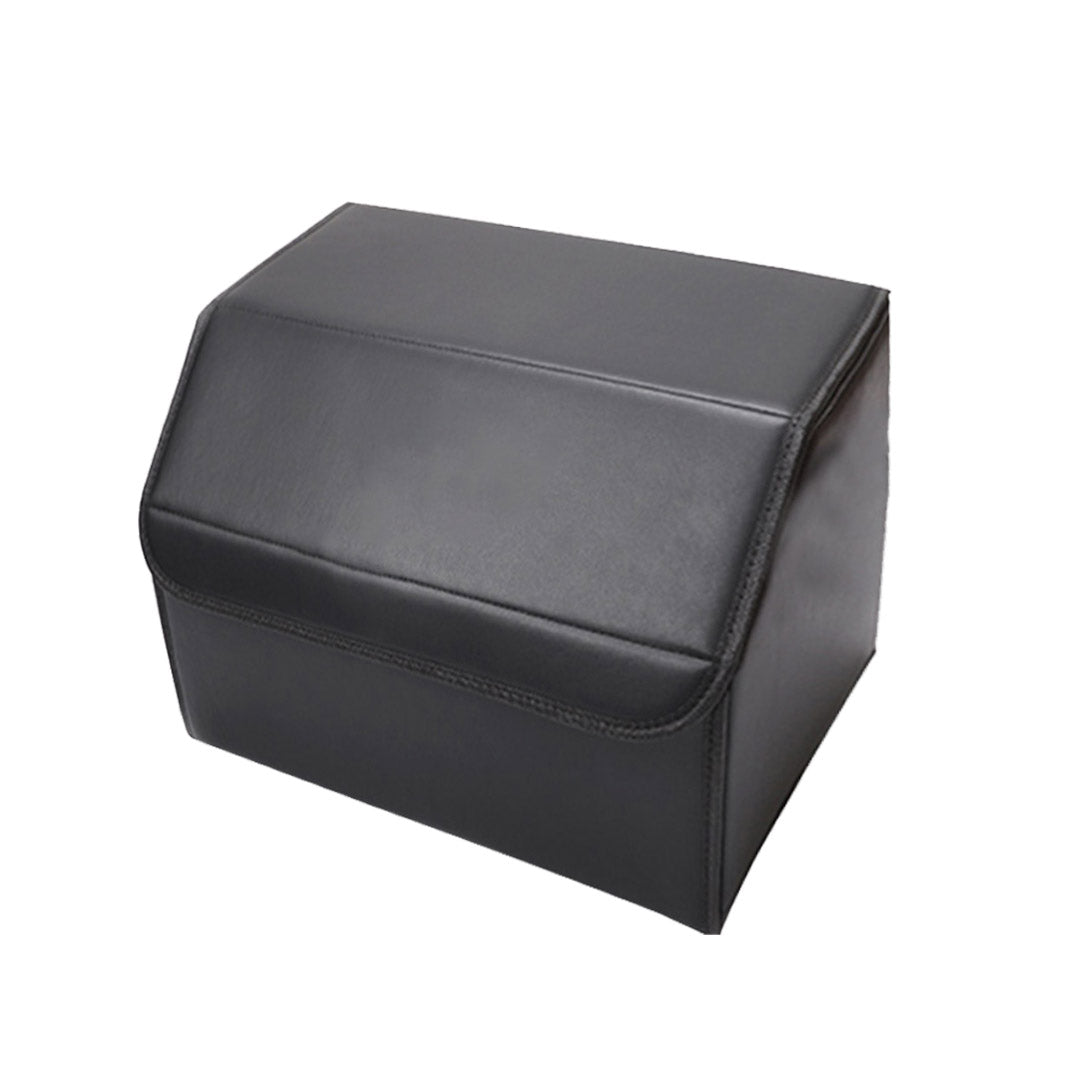 NNEAGS Leather Car Boot Collapsible Foldable Trunk Cargo Organizer Portable Storage Box Black Small-2