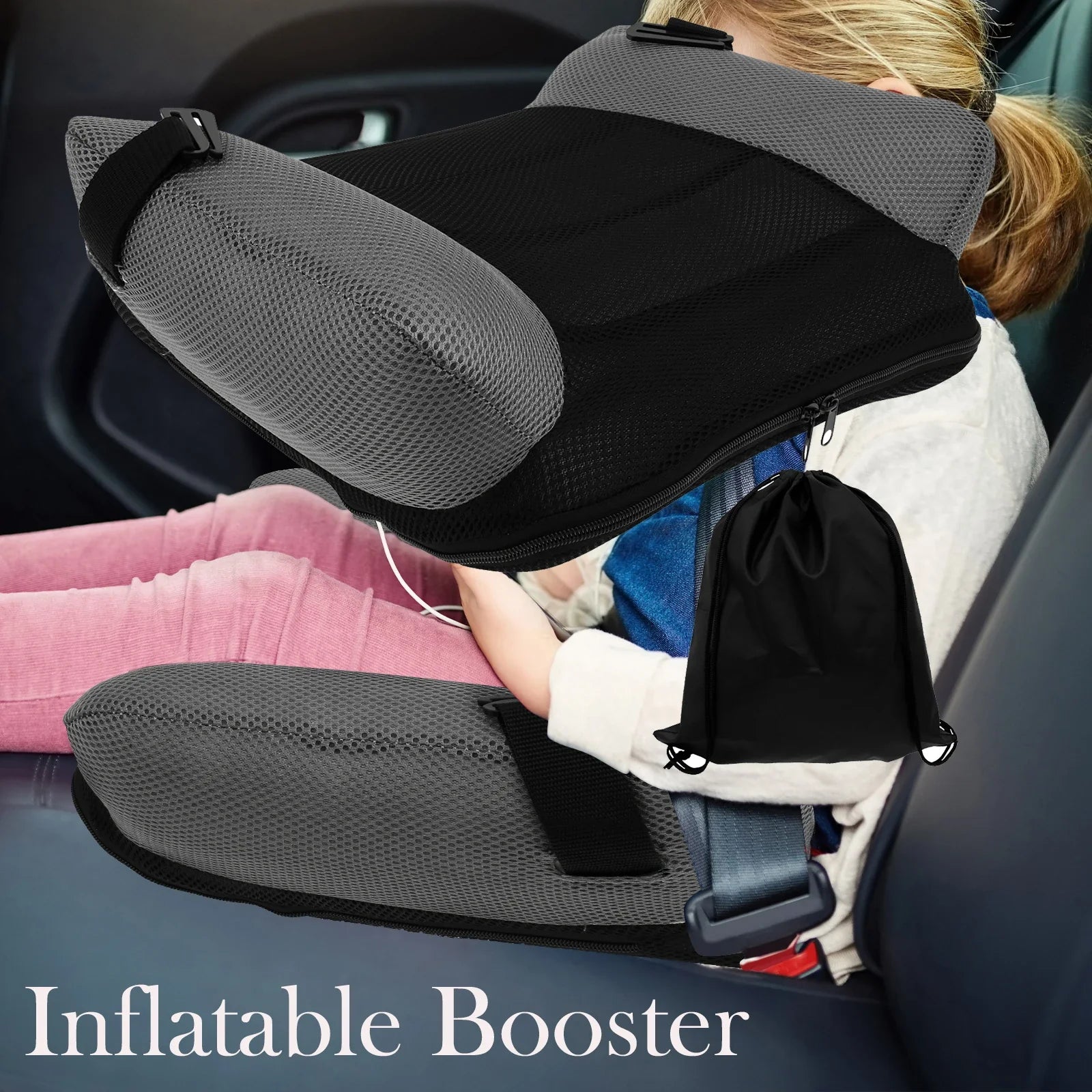 NNEOBA Inflatable Portable Car Booster Seat Cushion for Kids Toddlers Black-1