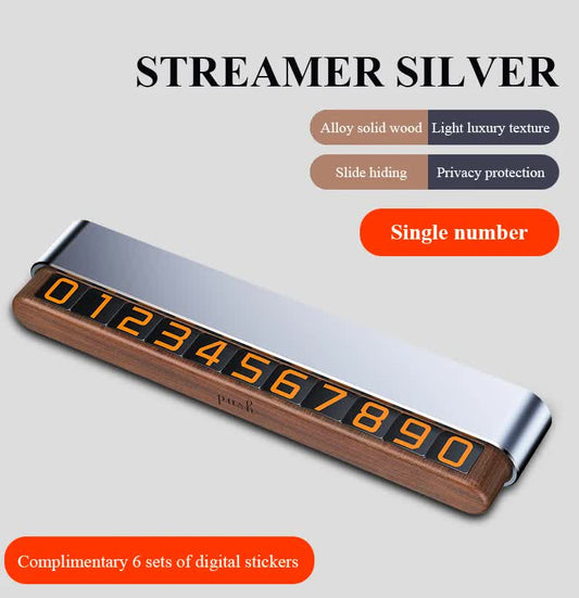 NNEDSZ Silver Premium Alloy and Wood Temporary Parking Card - Sliding Design for Privacy, Includes 6 Number Sets-0