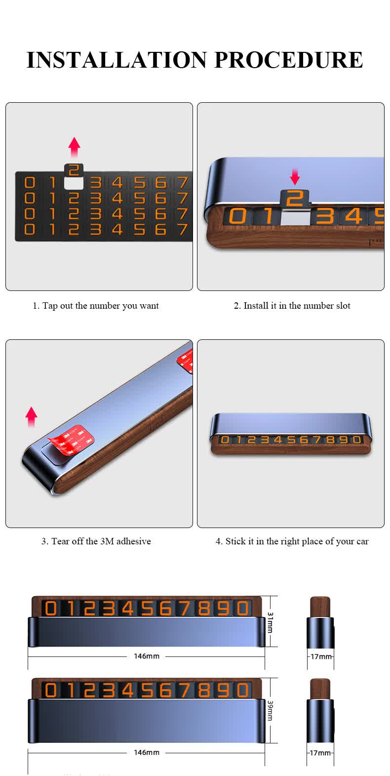 NNEDSZ Silver Premium Alloy and Wood Temporary Parking Card - Sliding Design for Privacy, Includes 6 Number Sets-4