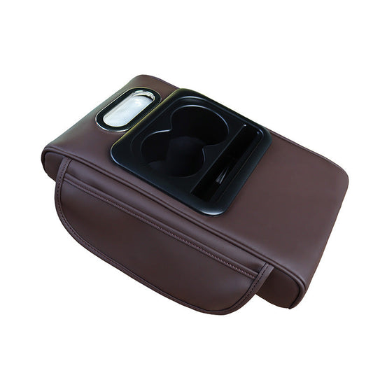 NNEDSZ GT-6 No embroidery Coffee ,Multifunctional Car Armrest Storage Box Cushion - Universal Fit with Cup Holder and Tissue Dispenser-0