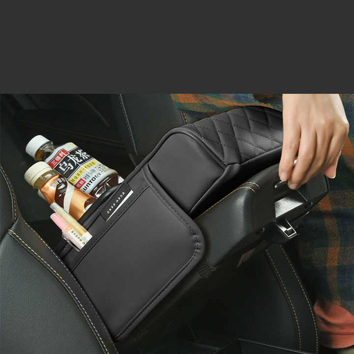 NNEDSZ GT-6 No embroidery Coffee ,Multifunctional Car Armrest Storage Box Cushion - Universal Fit with Cup Holder and Tissue Dispenser-1