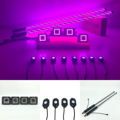 4 packs  3" 20W RGB led pods & 8 packs led rock light & 5ft rgb led spiral whip lights-1
