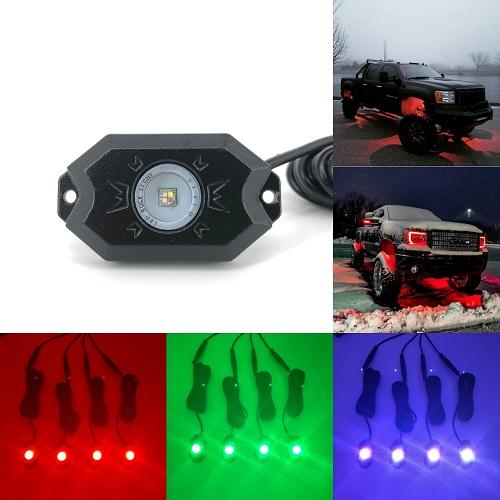 4 packs  3" 20W RGB led pods & 8 packs led rock light & 5ft rgb led spiral whip lights-4